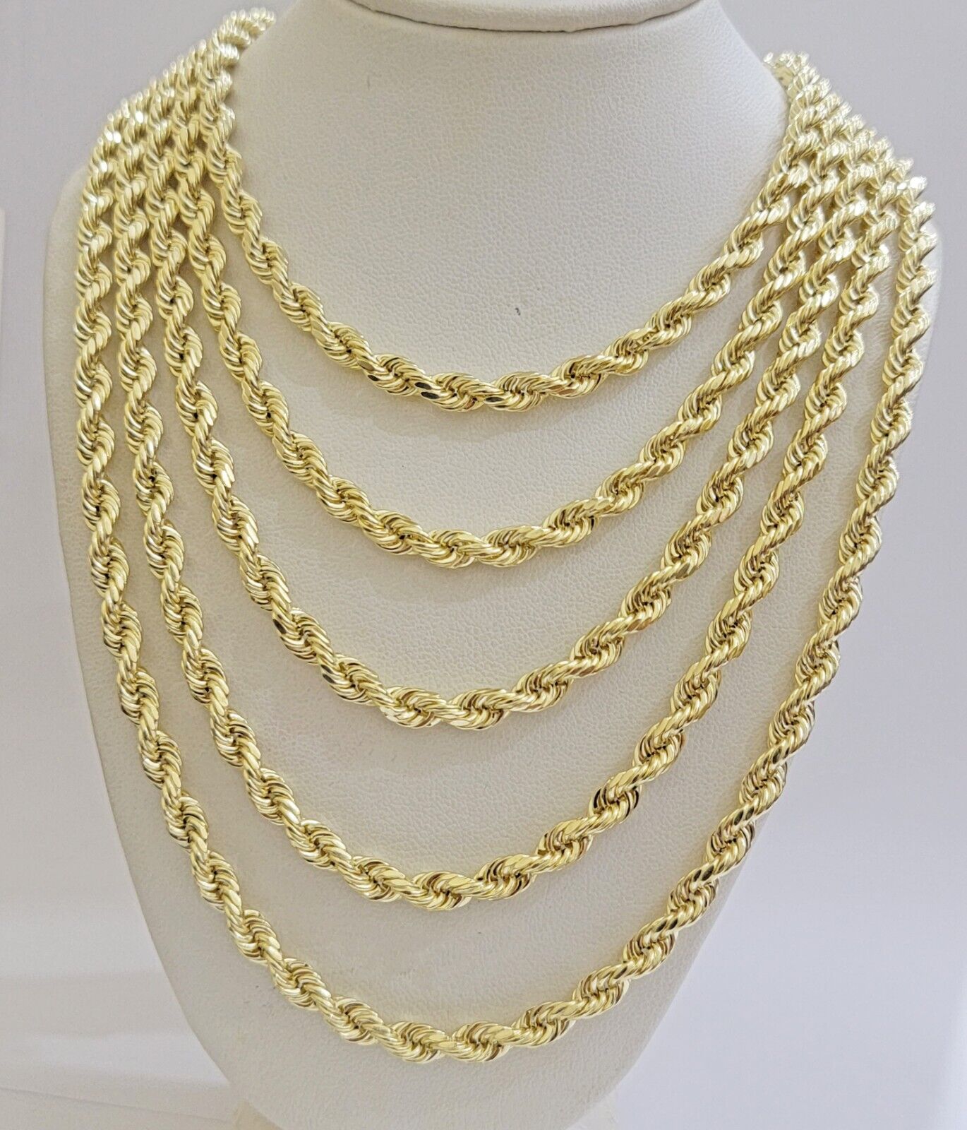 Real 14k Gold Rope chain 24 Inch 5mm Diamond Cuts 14kt Yellow Gold Men Women - GoldenlinQ